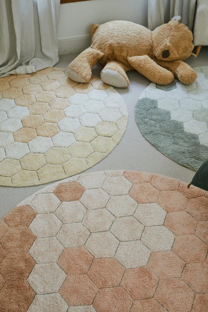 WASHABLE RUG ROUND HONEYCOMB GOLDEN - Image 3
